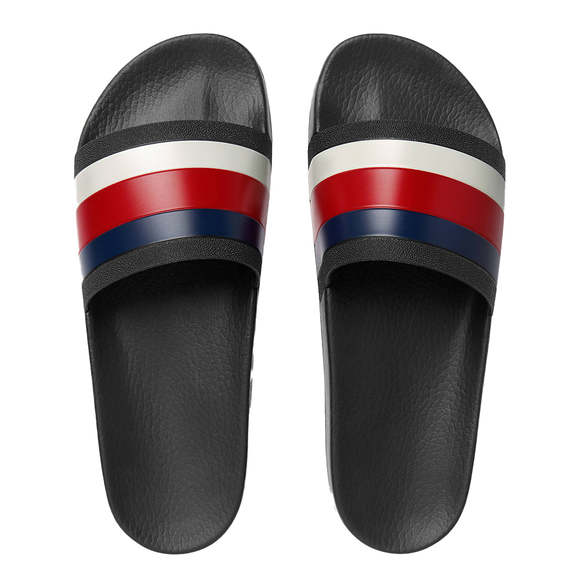 Gucci Men's Web Pursuit Rubber Pool Slide in Black Red Blue - Picture 2 of 3